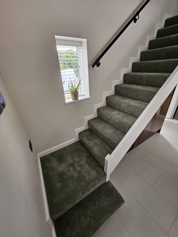 Olive green stair carpet fitted by BDL Carpets & Vinyl, Sheffield